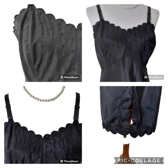 Vintage Black Barbizon Candie Tafredda Scalloped Edges Sexy Unique Slip Dress - Picture 2 of 16